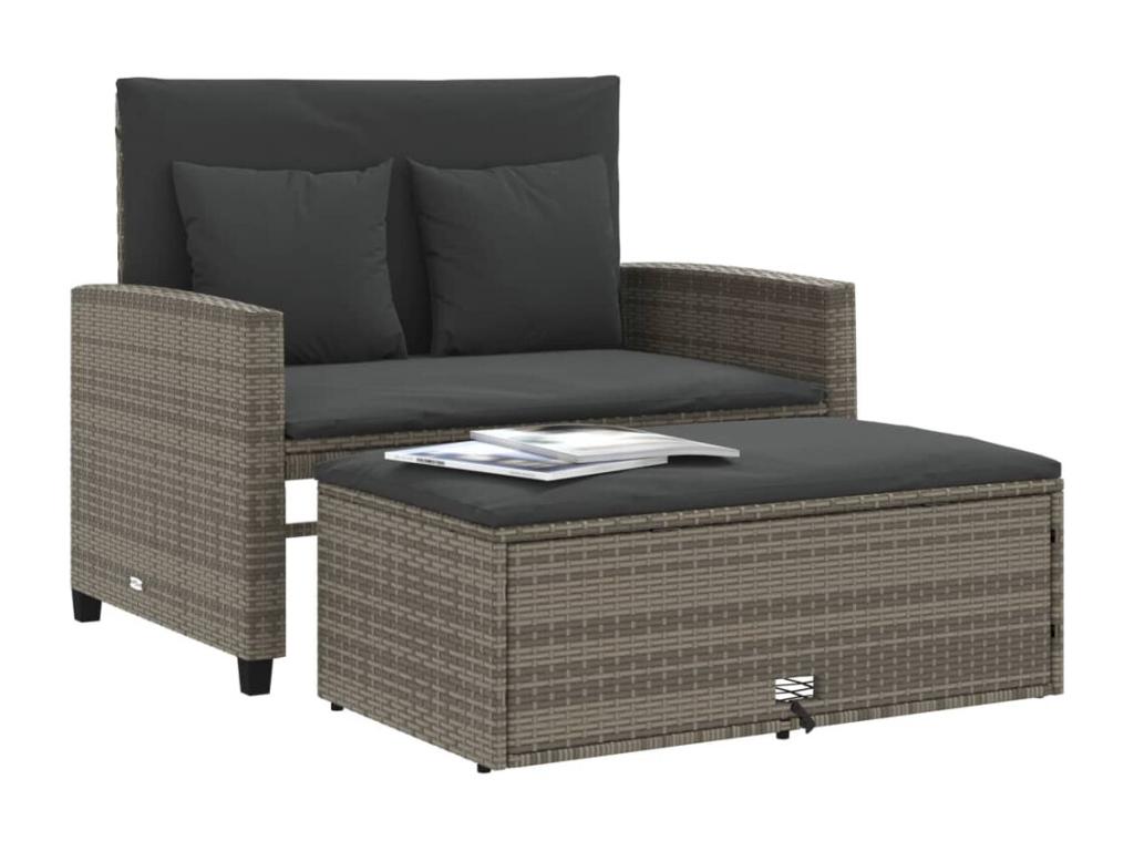 2-seater garden sofa with grey cushions, woven resin 78006BAQY