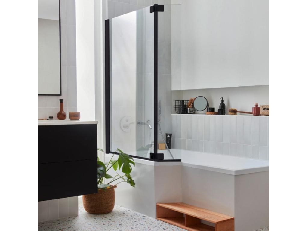 Calmetop Neo 170x90cm Non-Slip Bath/Shower Pack, Matte White - Left-Hand View, Matte Black Bath Screen 25676QQZX