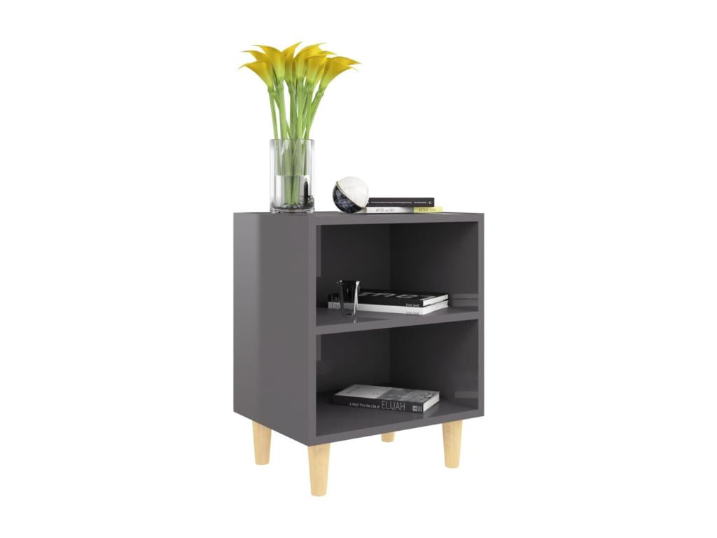 Bedside table with wooden legs, glossy grey, 40x30x50 cm, 04890DOXP