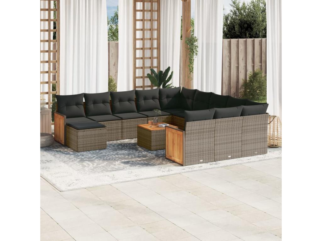 13-piece garden furniture set with cushions, grey woven resin, 17285CZCN