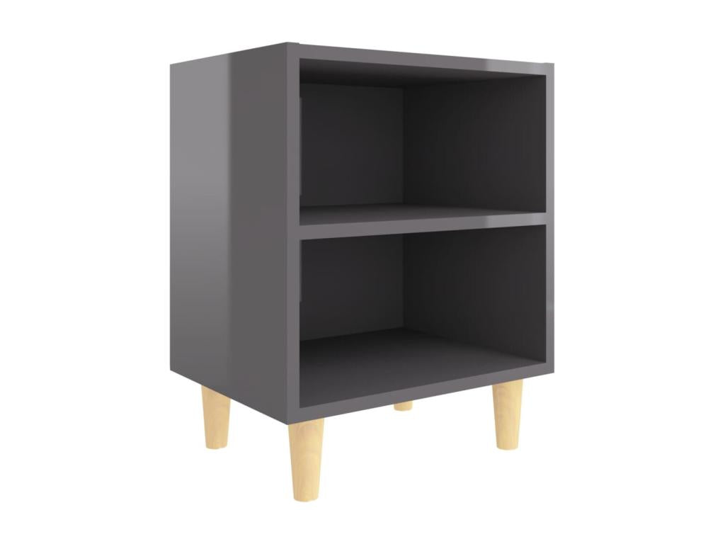 Bedside table with wooden legs, glossy grey, 40x30x50 cm, 04890DOXP