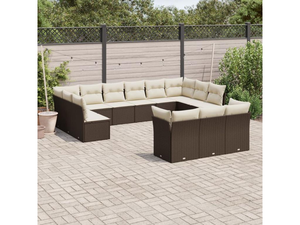 13-piece garden furniture set with cushions, brown wicker resin, 10191VASW