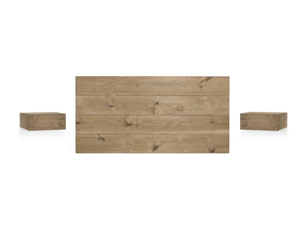 Set of headboard and bedside tables in aged wood, 140x80cm - Maisonpuretop 36105FQZB
