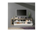 TV stand with 1 drop-down door and 2 shelves, glossy white lacquer/smoked wood - Artvivrestore 65019YZSX