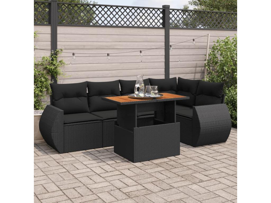6-piece garden furniture set with cushions, black wicker resin 74118JEGW