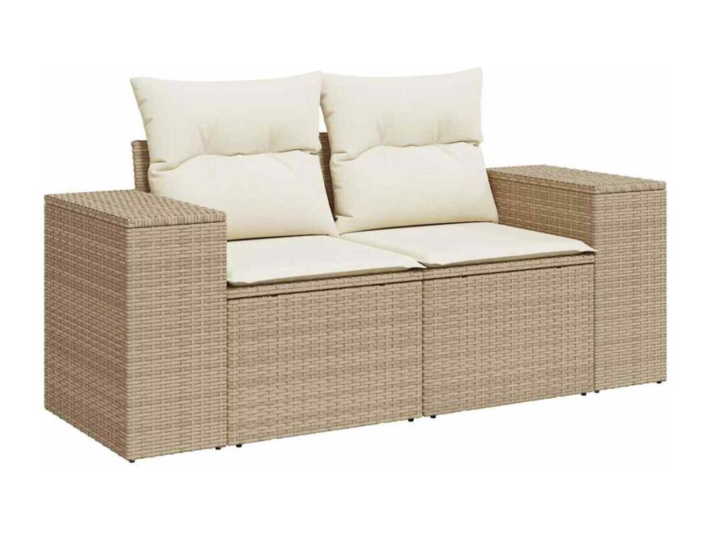 7-piece garden furniture set with cushions, beige woven resin, 33922YFDX