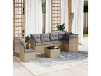 7-piece garden furniture set with cushions, beige wicker resin, 61691HZBY