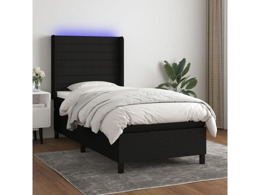 Artvivrestore bed base with mattress and LED lighting, black, 90x190 cm, fabric, 32190BUAO
