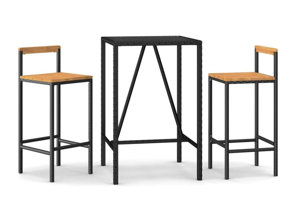 3-piece black poly rattan/solid wood garden bar set Maisonpuretop 06372DUIU