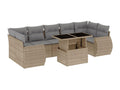 8-piece garden furniture set with cushions, beige woven resin, 81403LKAX