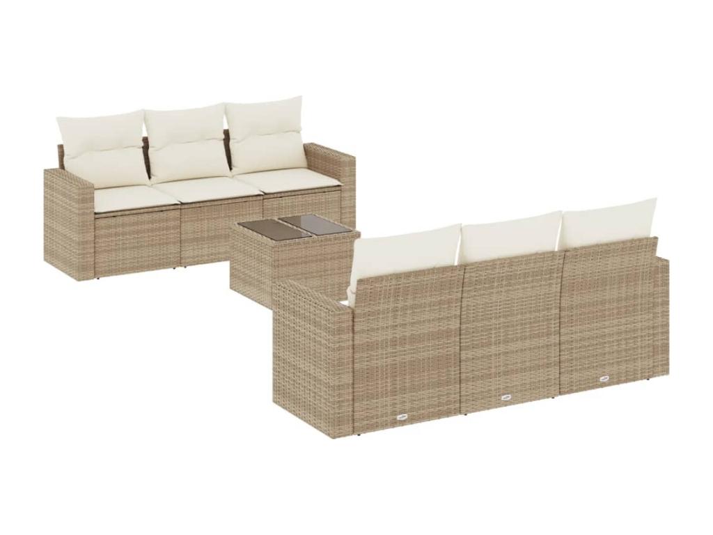 7-piece garden furniture set with cushions, beige wicker resin, 75151VTFS