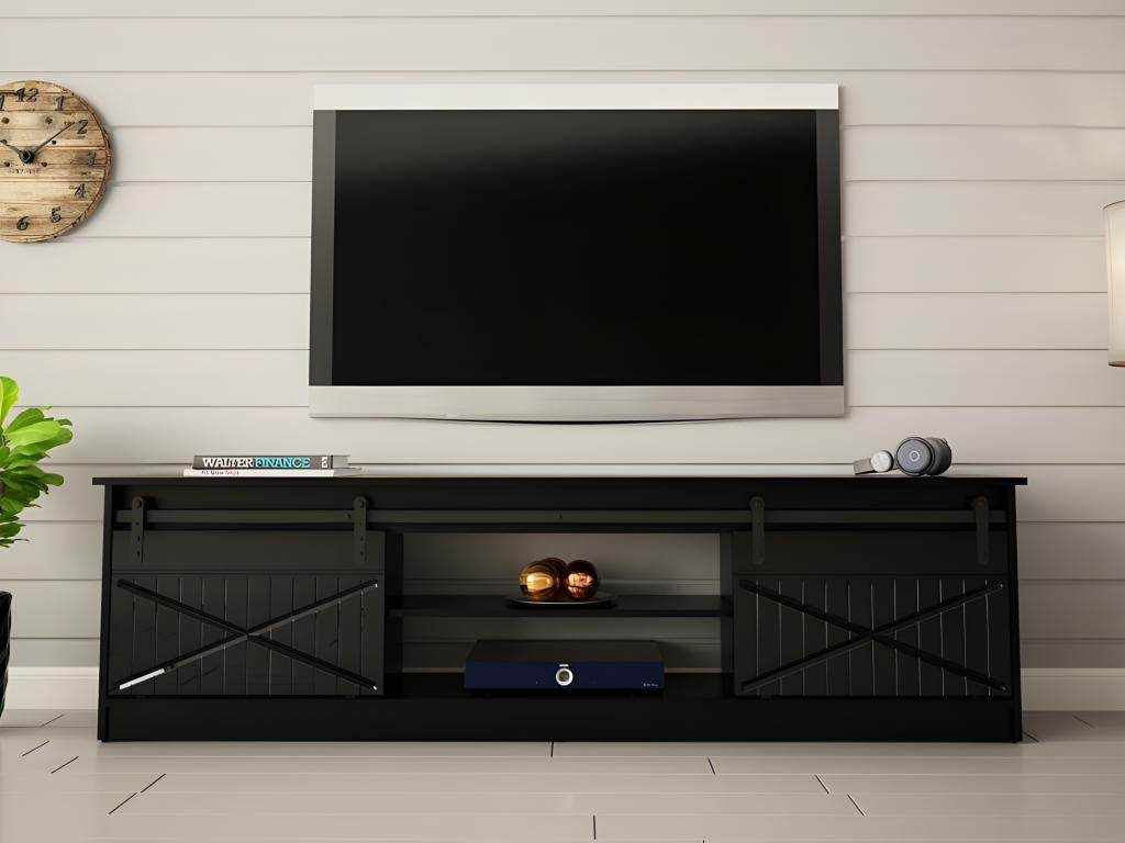 TV stand 200x57x35 cm Glossy Black GRANGE luxury hi-fi sideboard freestanding unit 06644CZUN