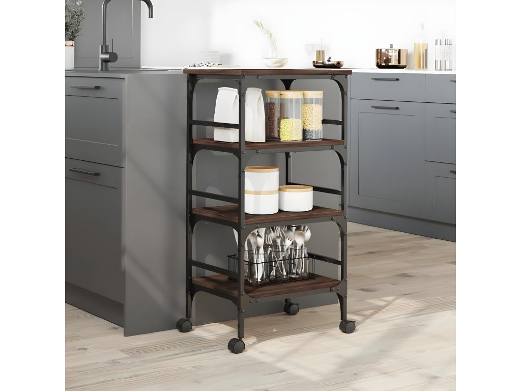 Brown oak kitchen trolley 45x35x89.5 engineered wood 22409OLJB