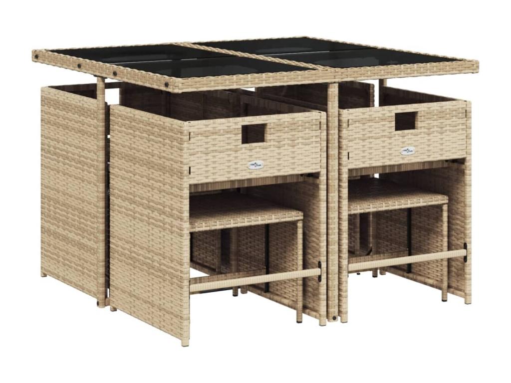 9-piece beige poly rattan garden dining set and cushions 07738MBOW