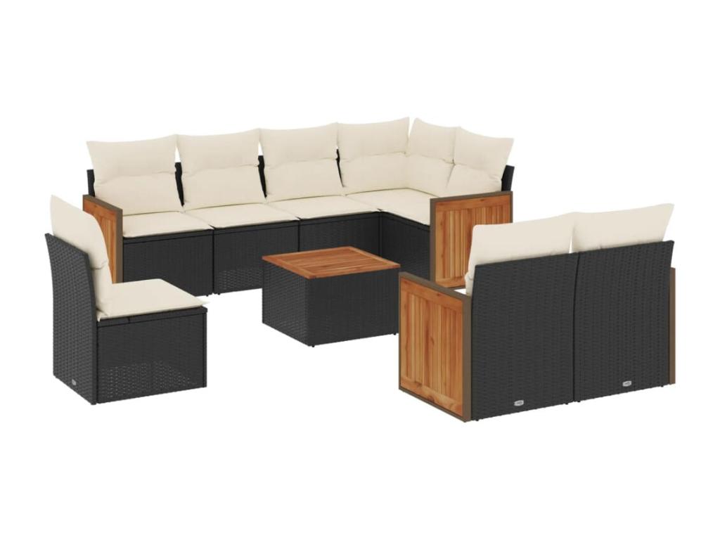 9-piece garden furniture set with cushions, black resin wicker, 98900RITE