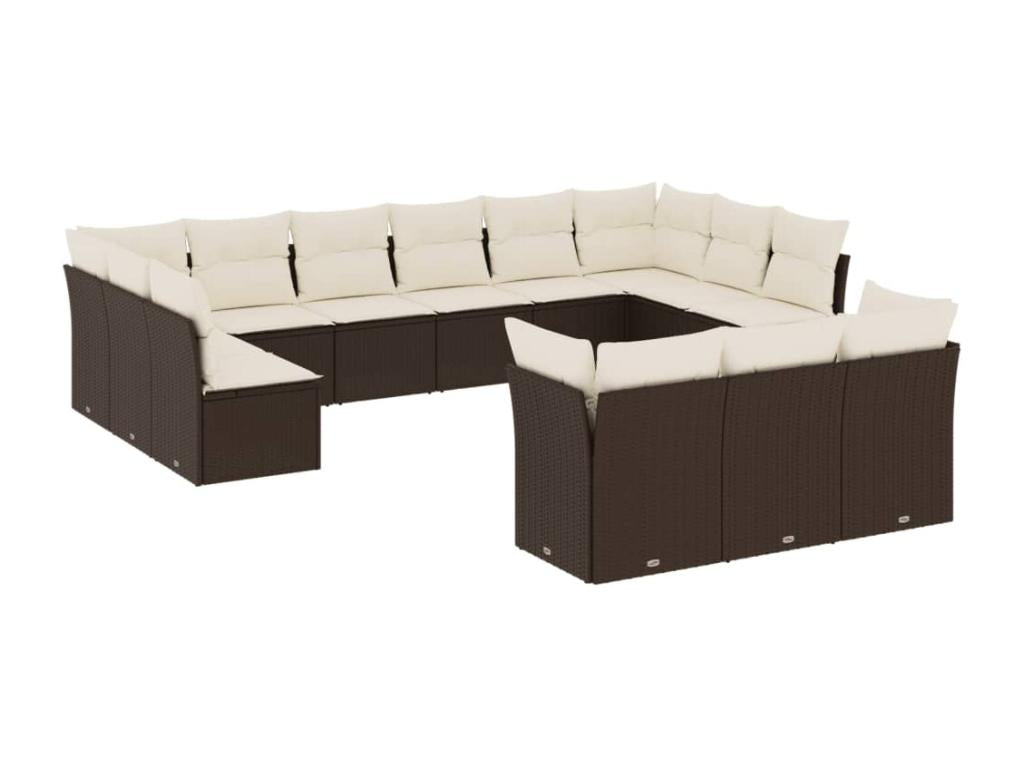 13-piece garden furniture set with cushions, brown wicker resin, 10191VASW
