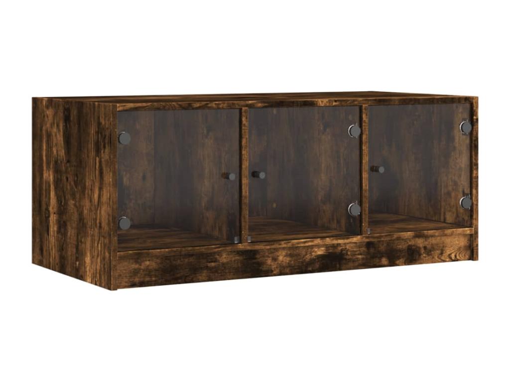 Coffee table with glass doors, smoked oak finish, 102x50x42 cm, 01885OSZS