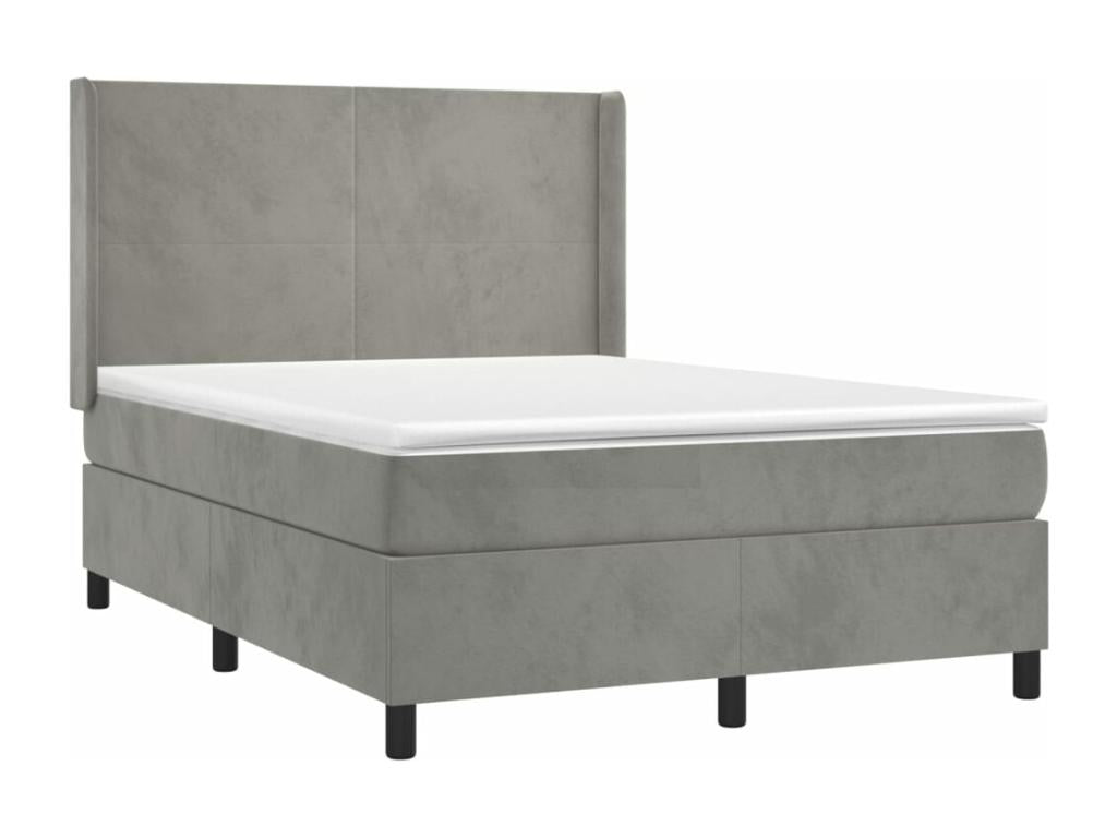 Upholstered bed base and mattress, light grey, 140x200cm, velvet, 43330WWMK