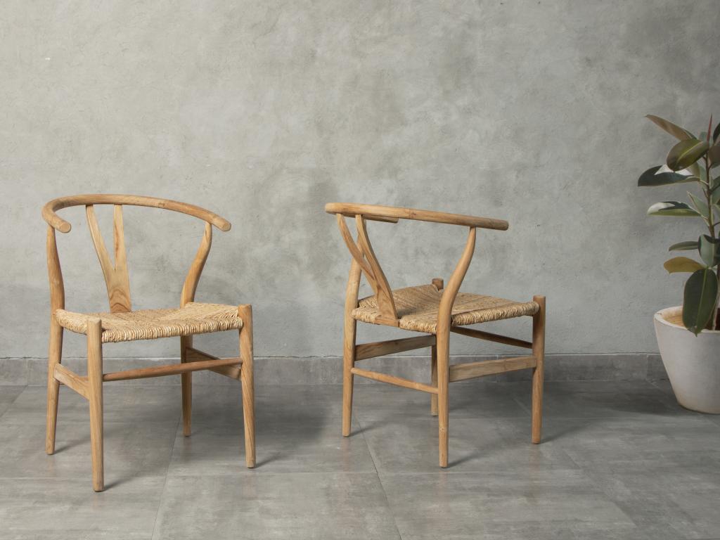 Set of 6 teak and straw chairs - Natural - Artvivrestore 01648QQHT