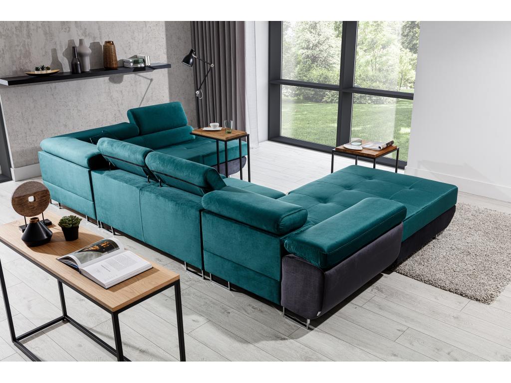 Maisonpuretop 345cm Grey Fabric Panoramic Sofa Bed with Storage - Storage on the Right 91281SBFR