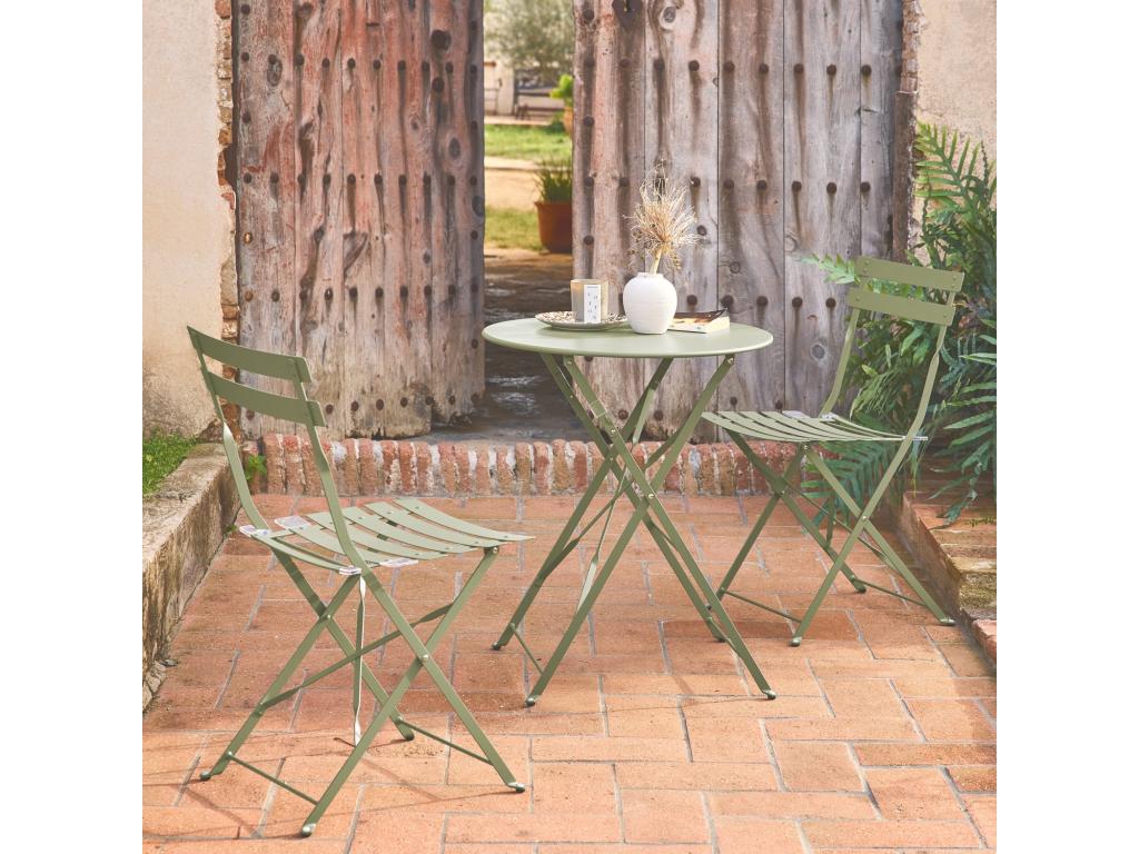 Round folding bistro garden table 60x70cm - with two folding chairs - powder-coated steel 68632RYMQ