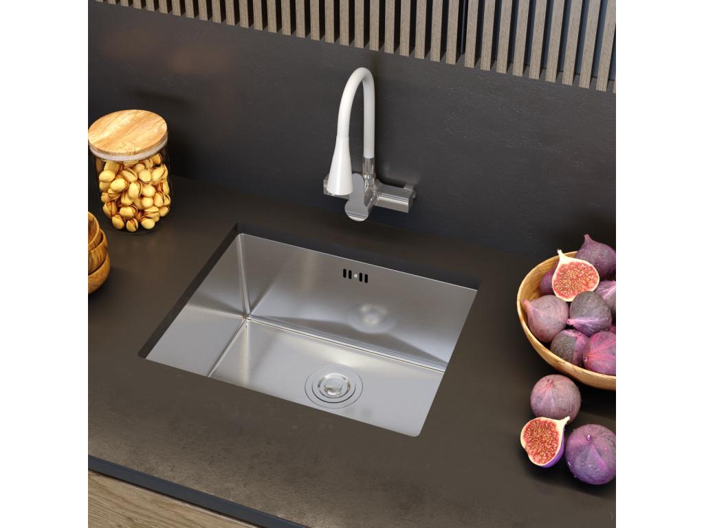 Wall-mounted flexible kitchen tap for sink, white, Maisonpuretop, flexible spout, 78371TAMY