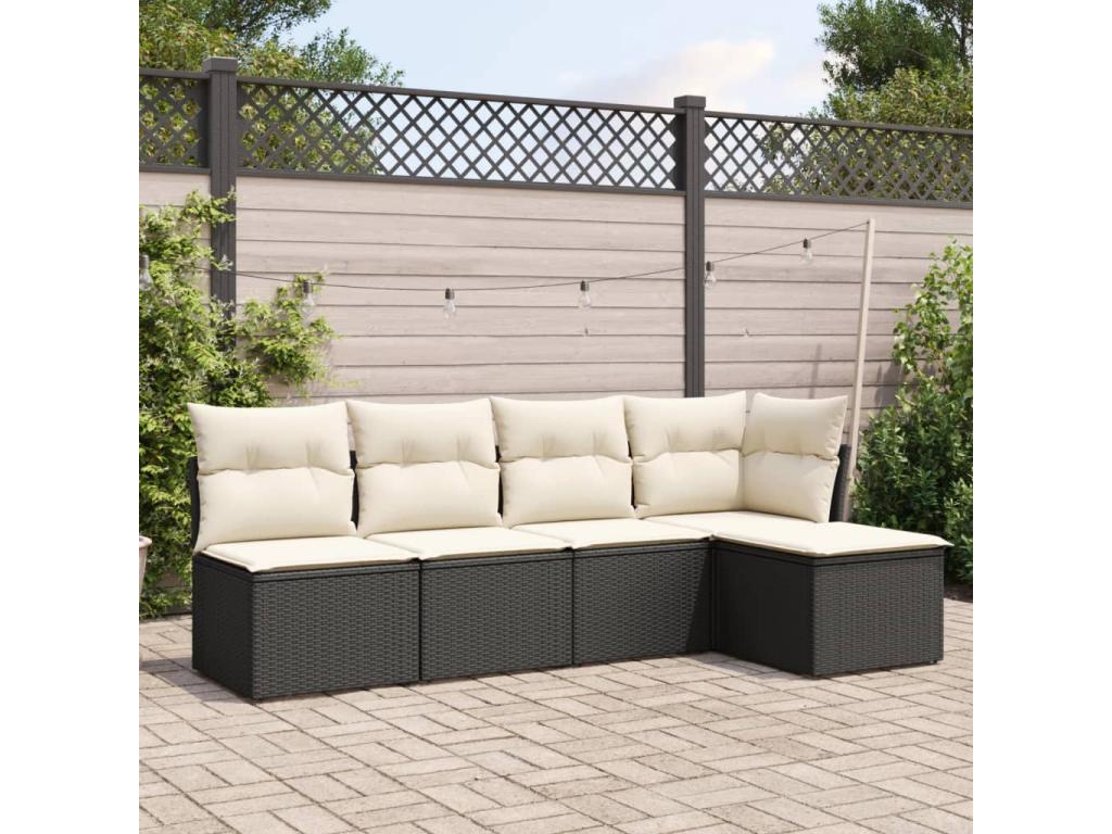 5-piece garden furniture set with cushions, black resin wicker, 63416YFHB