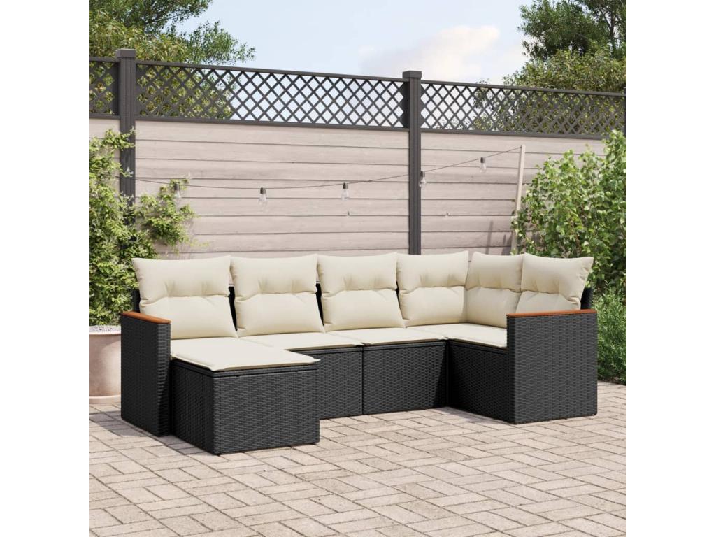 6-piece garden furniture set with cushions, black resin wicker, 46670SNZX