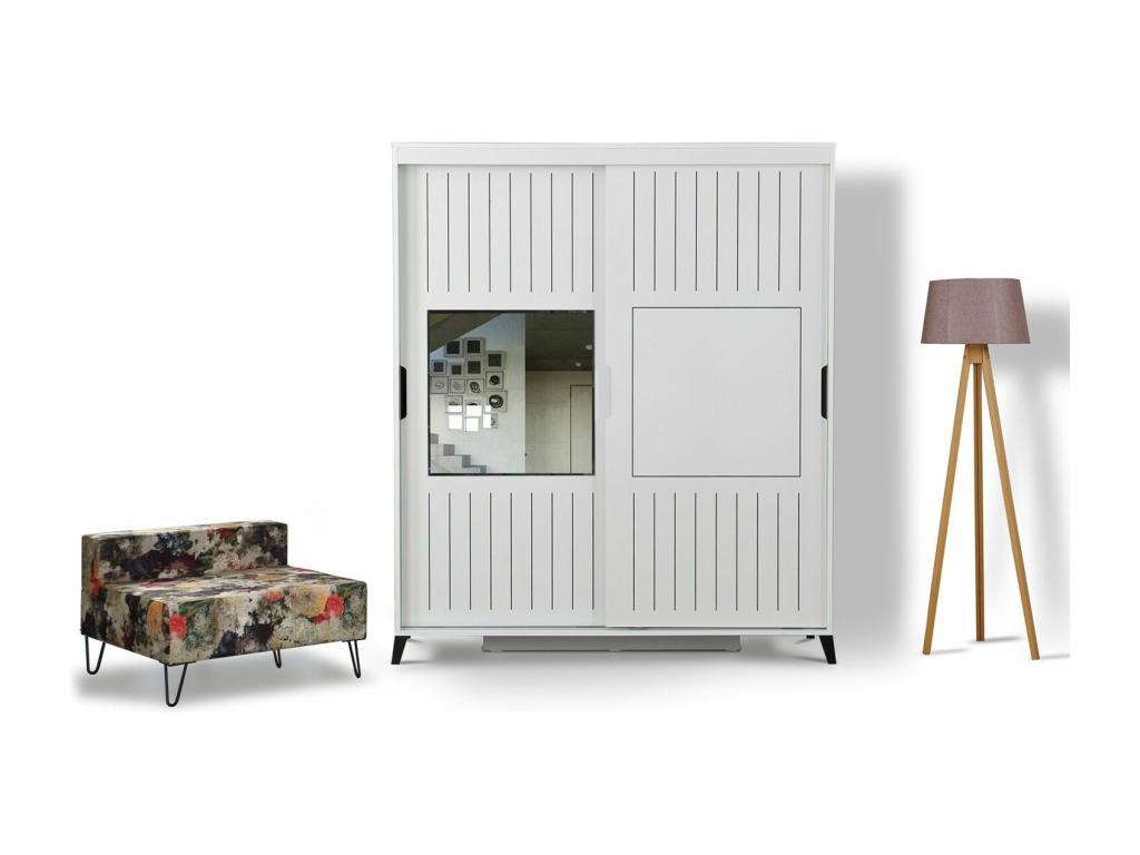 Maisonpuretop 2-Door Sliding Wardrobe with Mirror, W190 x H216 cm, White Wood, 33470URHZ