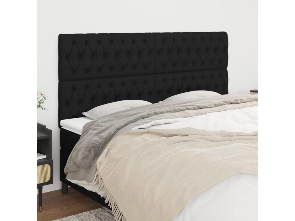 4-Piece Black Headboard Set, 90x7x78/88 cm, Fabric, 86432CWOM