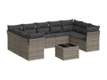 10-piece garden furniture set with cushions, grey woven resin 88701TTQX