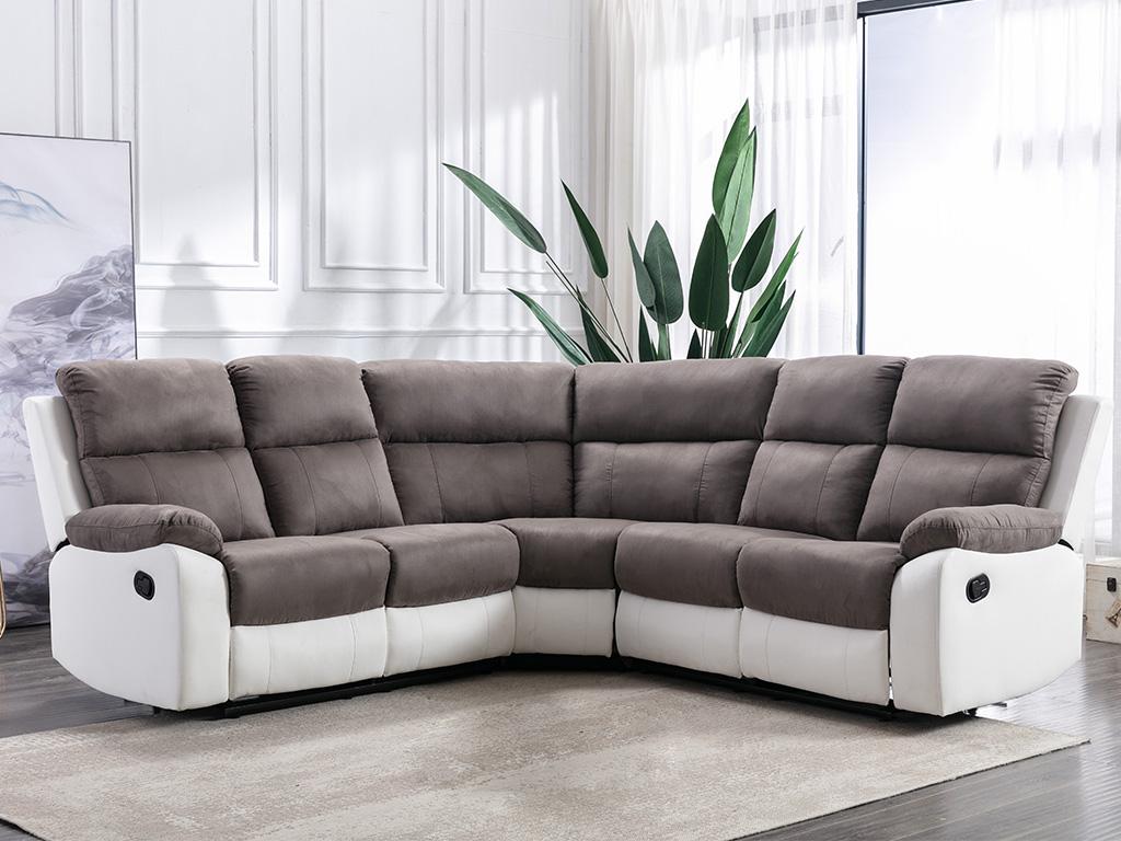 Maisonpuretop grey and white corner sofa in microfiber and faux leather Maisonpuretop 56201LPTF