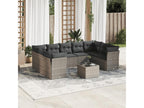 10-piece garden furniture set with cushions, grey woven resin 88701TTQX