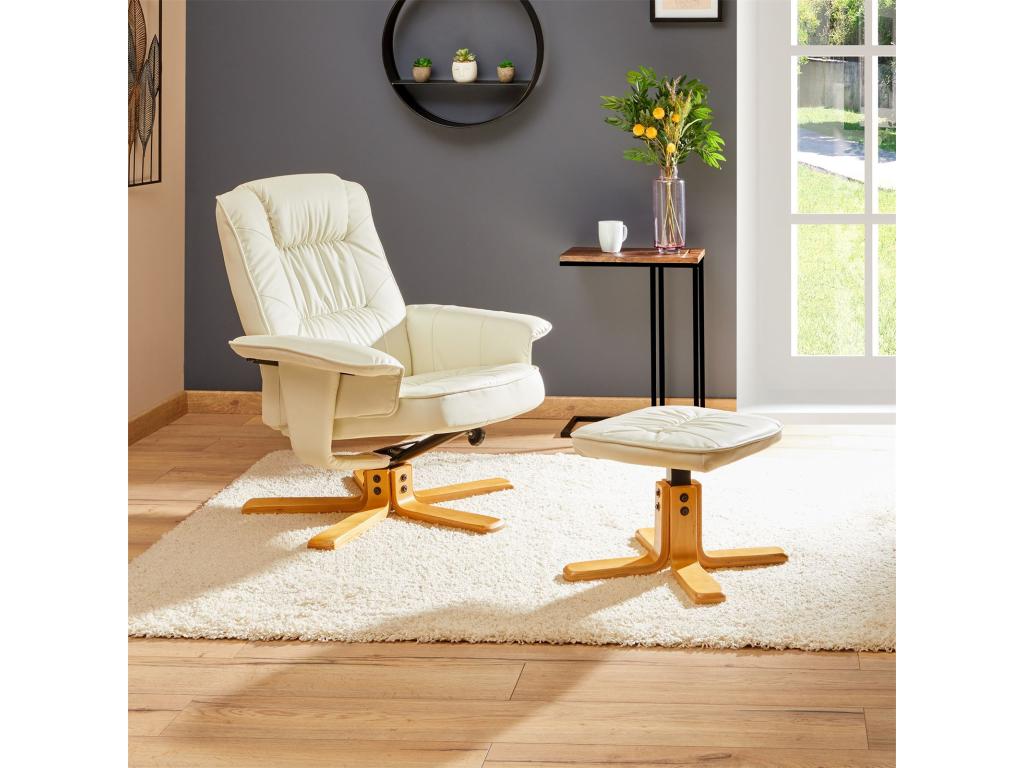 Artvivrestore relaxation armchair with footrest, swivel seat, reclining backrest in ivory white synthetic material 89309AEEB