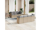 8-piece garden furniture set with cushions, beige woven resin, 58843PCET
