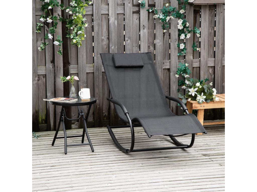 Rocking chaise longue - designer rocking chair - ergonomic seat and backrest with armrests - black epoxy-coated metal and textilene 35793PJXU