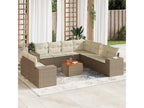 10-piece garden furniture set with cushions, beige wicker resin, 59898DSKD