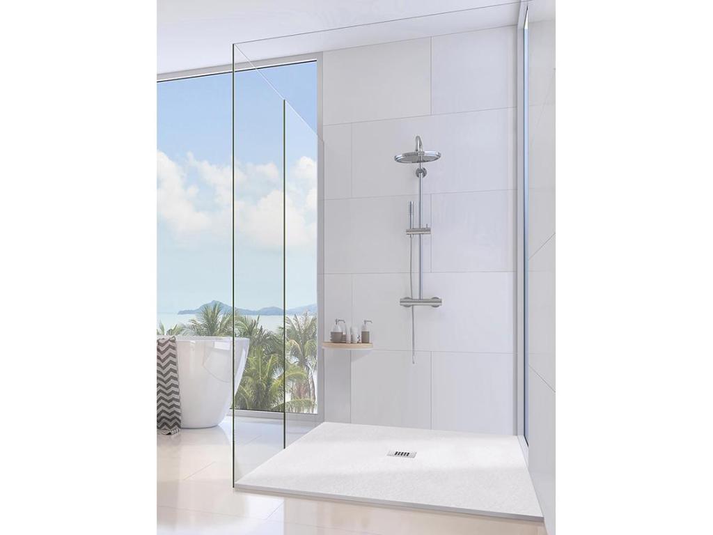 100x130 cm Shower Tray Maisonpuretop Extra Slim White in Synthetic Resin and Marble Powder with Free Drain 52040IKMY