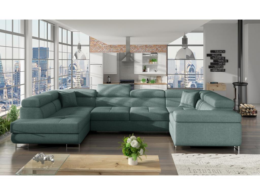 Maisonpuretop 340cm U-shaped left-hand convertible sofa in green fabric with storage compartment 54146LQKJ