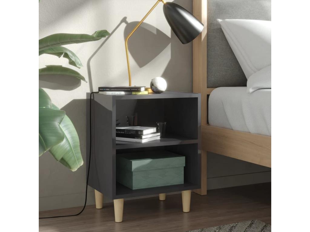 Bedside table with wooden legs, glossy grey, 40x30x50 cm, 04890DOXP