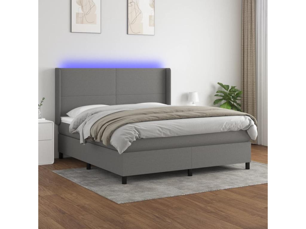 Upholstered bed base and mattress with LED lighting, dark grey, 180x200 cm, fabric, 24395YKRQ