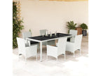 7-piece garden dining set with cushions, white rattan and glass, 94950PWEJ