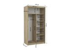 Small bedroom wardrobe with 2 sliding doors, natural finish, with mirror, Bazo 100cm, 65888UJRE