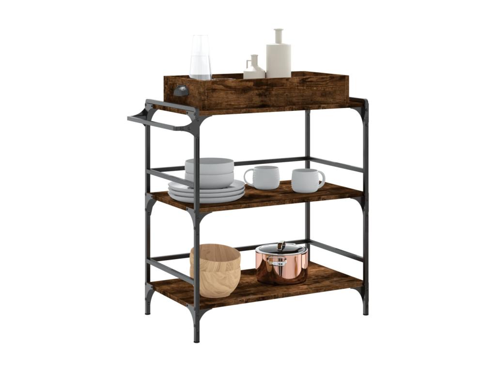 Smoked oak kitchen trolley 81.5x41x92.5 cm engineered wood 59343XMUM