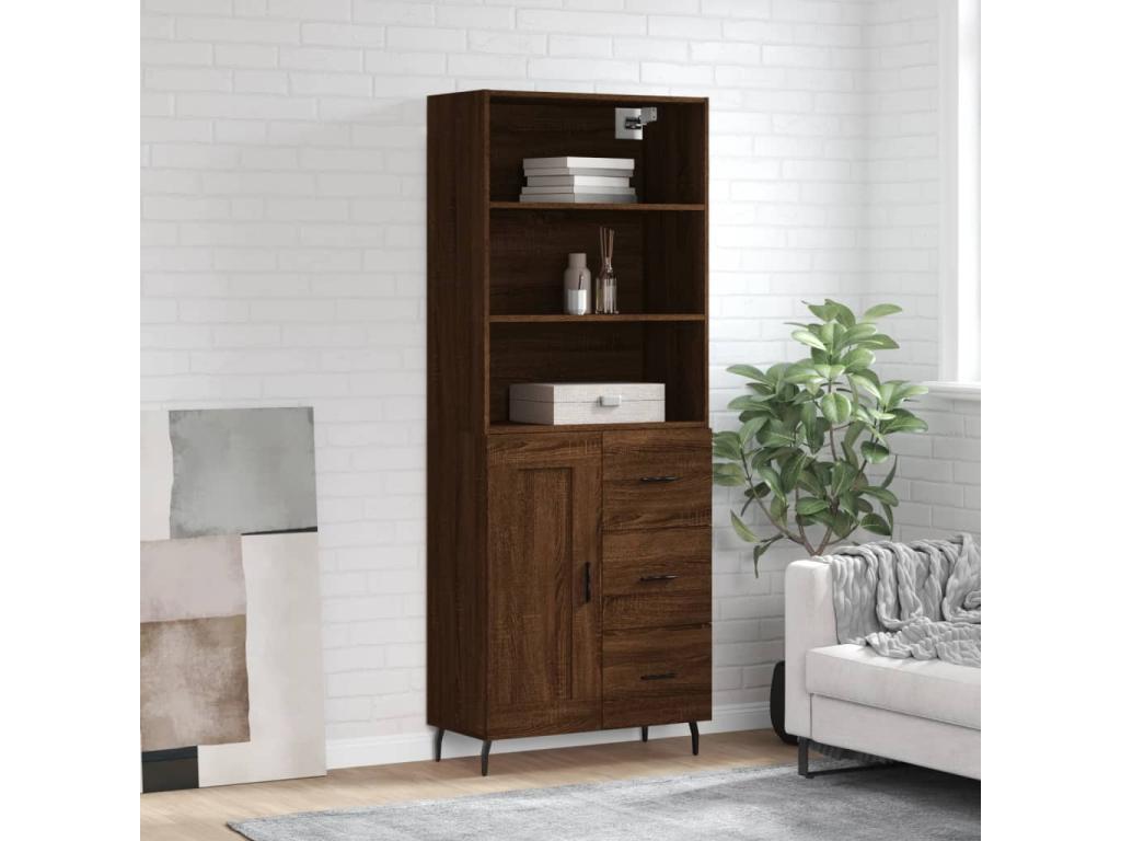 High sideboard, brown oak, 69.5x34x180 cm, engineered wood, 63407PZGZ
