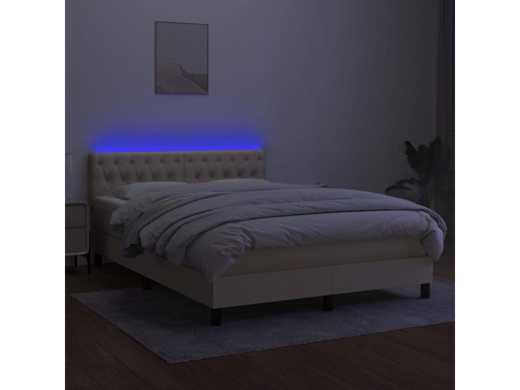 Upholstered bed base with mattress and LED lighting, Cream, 140x200 cm, Fabric, 38860YFYO