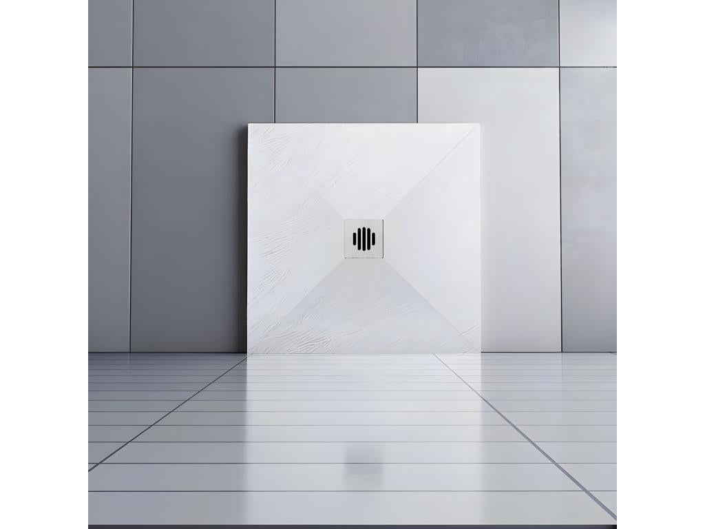 90x90cm shower tray with ABS grate, extra-flat square shower base, white, non-slip, 35339YXFR