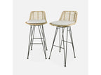 Two bar stools in natural rattan and metal - beige cushions 75cm - Artvivrestore 61744IYNK