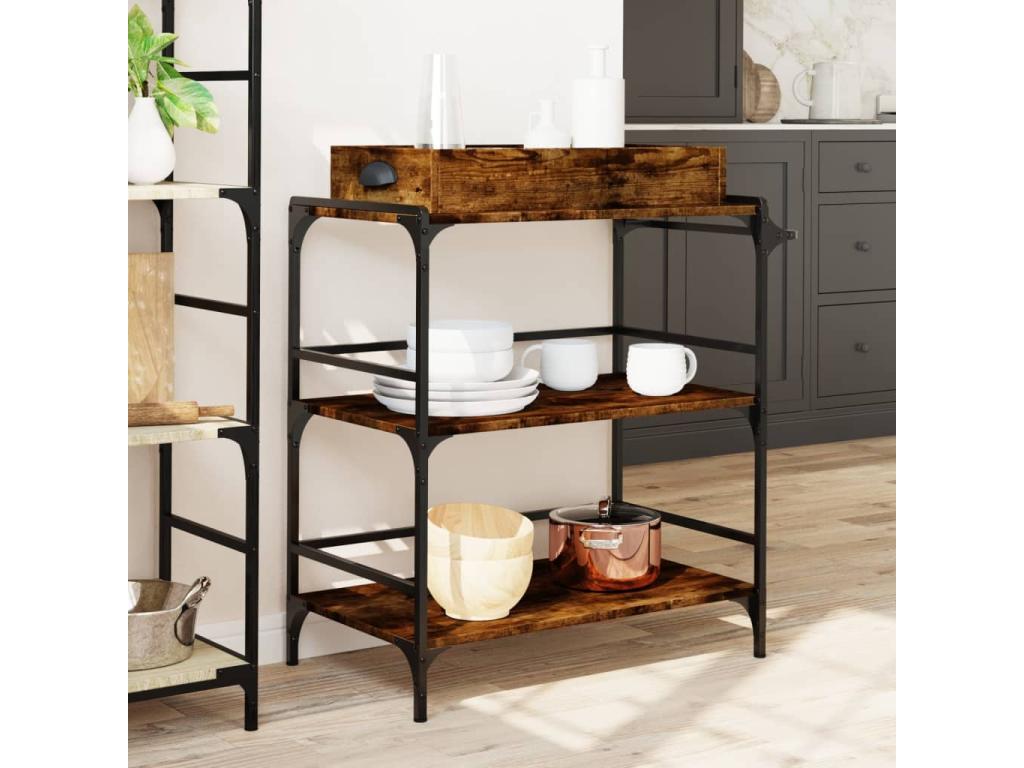 Smoked oak kitchen trolley 81.5x41x92.5 cm engineered wood 59343XMUM