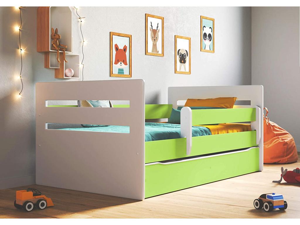 Children's bed with removable safety rail, white and green, Artvivrestore - Foam mattress - 80x160 27372GLTN